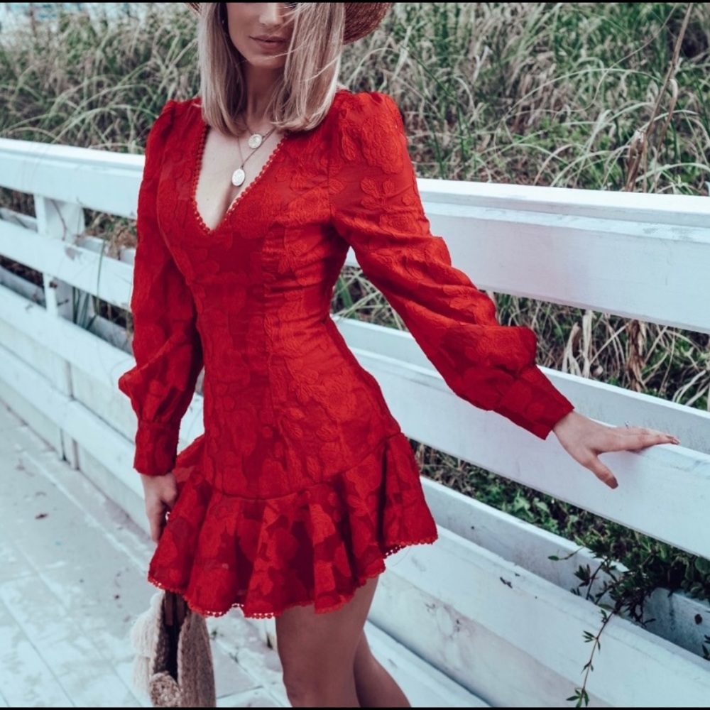 Saints + Secrets red floral mini dress ruffled SM